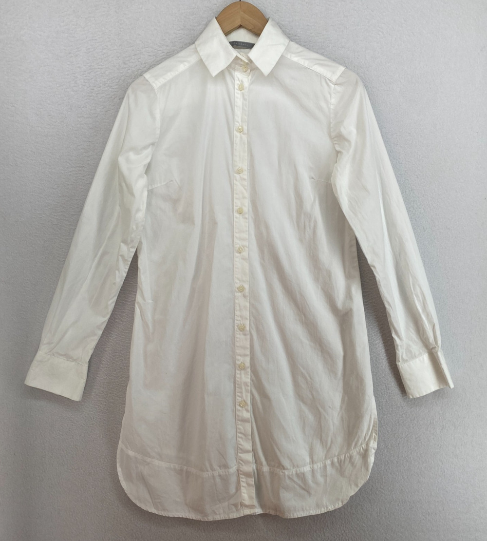 ZARA Woman Dress S Poplin Cotton Tunic Shirt Blouse Button Front White Spain